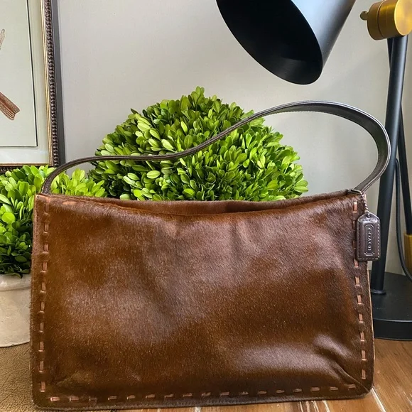 2002 Coach Vintage Y2K Brown Calfhair Stitched Shoulder Bag - Picture 13 of 16